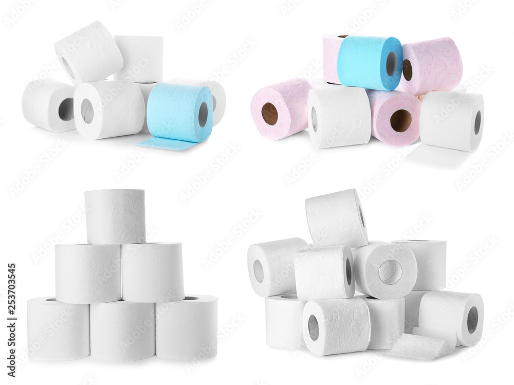 Set of toilet paper rolls on white background Set of toilet paper rolls on white background