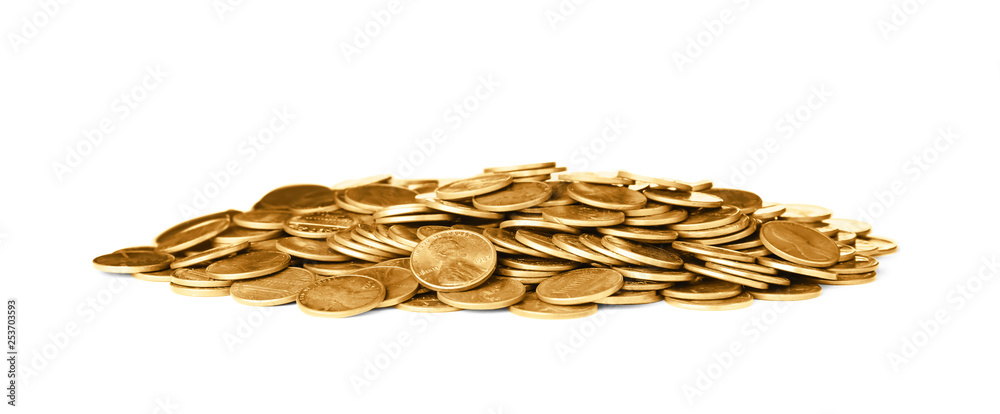 Pile of shiny USA coins on white background Pile of shiny USA coins on white background