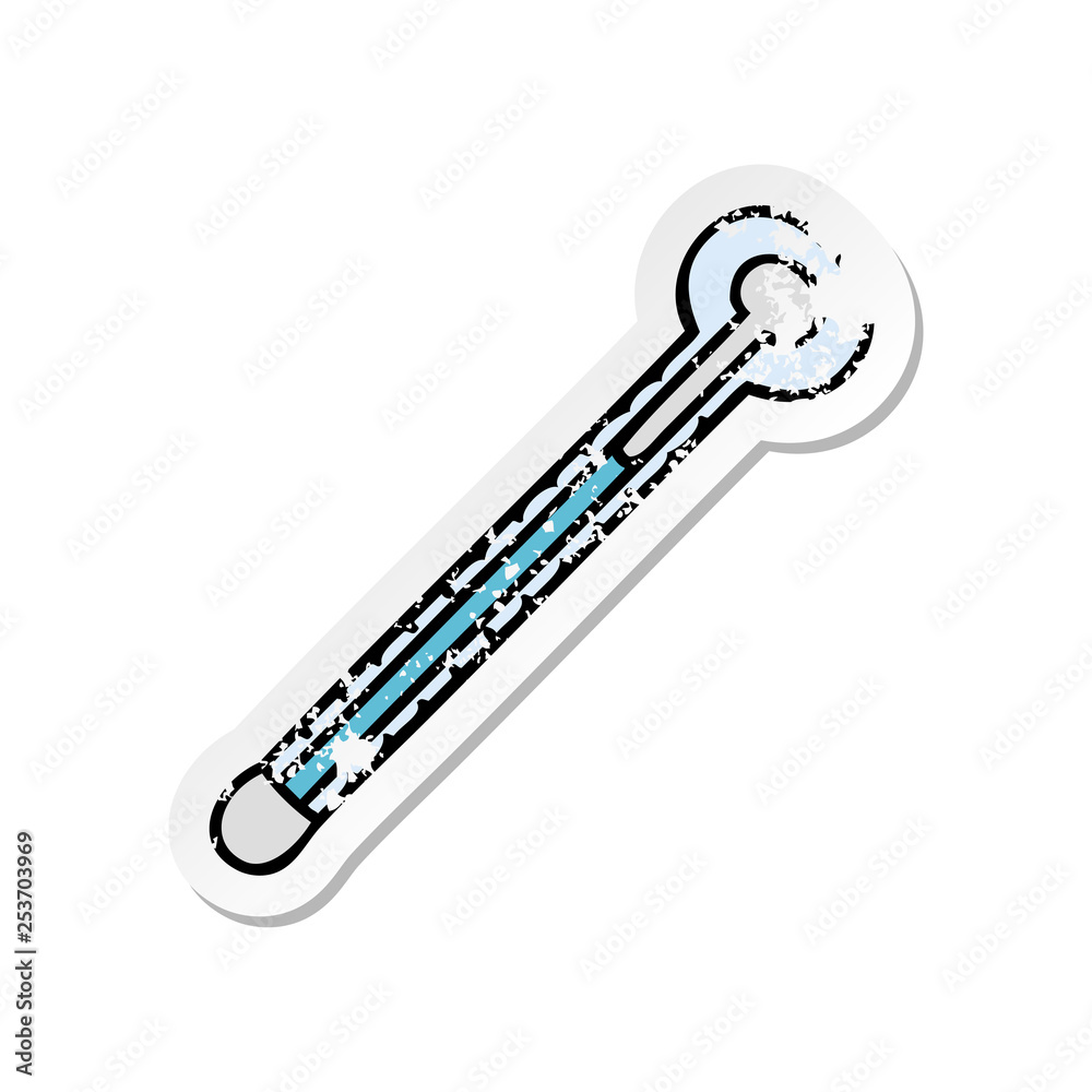 distressed sticker of a quirky hand drawn cartoon thermometer distressed sticker of a quirky hand drawn cartoon thermometer