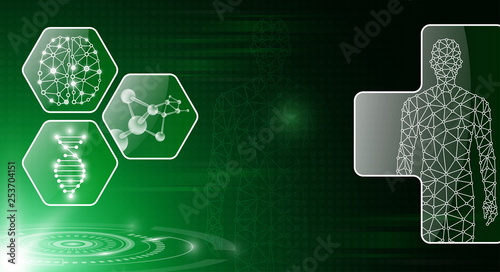 abstract background technology concept in green light,human body heal,technology modern medical science in future and global international medical with tests analysis clone DNA human