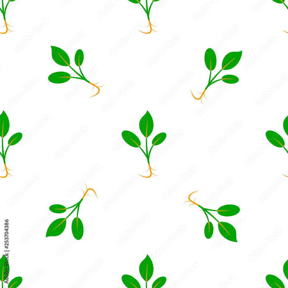 Microgreens. Sprouting seeds of a plant. Seamless pattern.