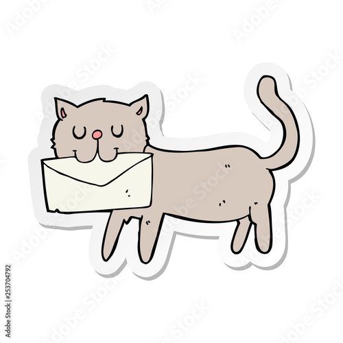 sticker of a cartoon cat carrying letter