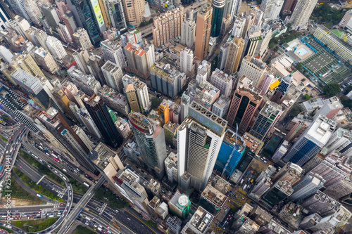 Aerial view of Hong Kong city skyline