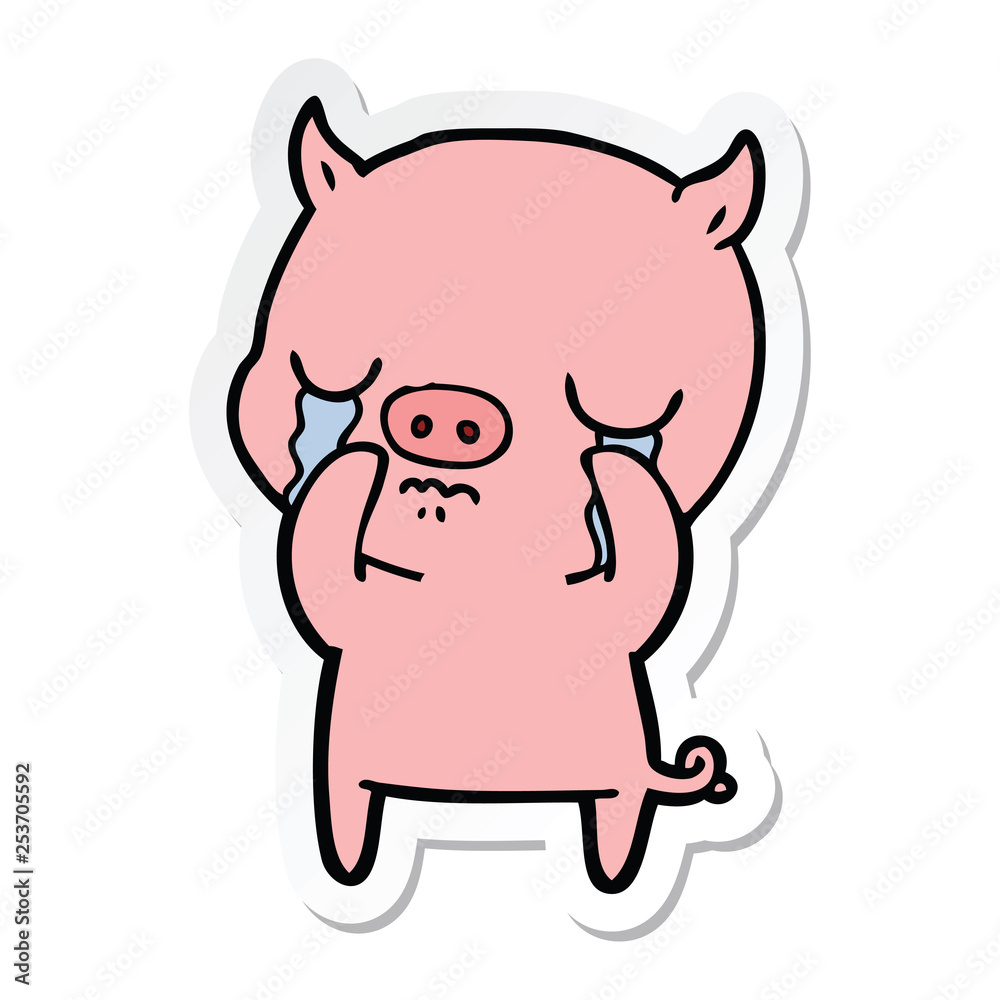 sticker of a cartoon pig crying sticker of a cartoon pig crying