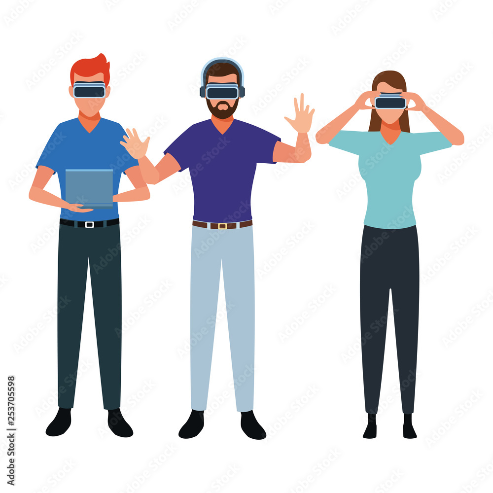 People playing with virtual reality People playing with virtual reality