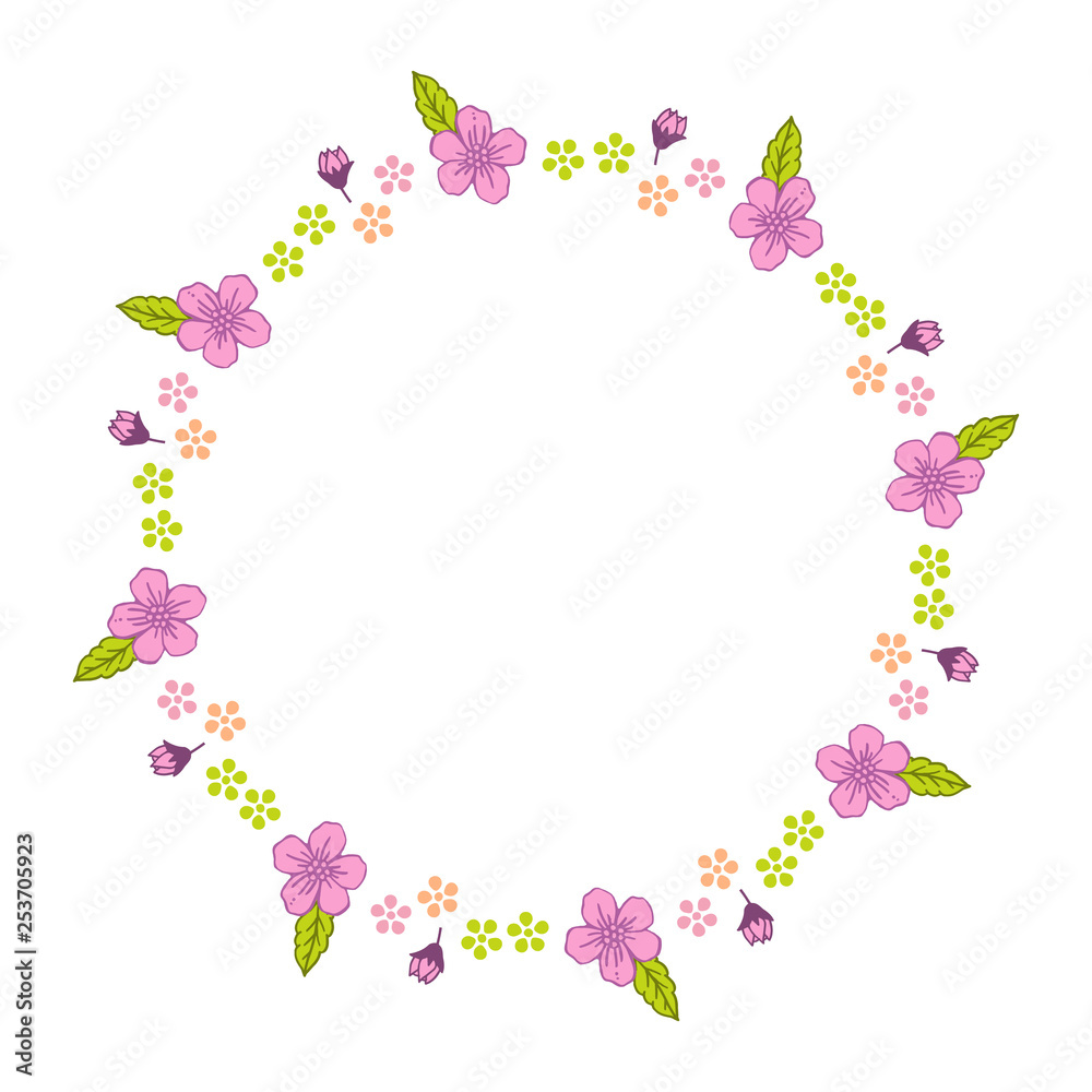 Vector illustration elegant bright colorful wreath frame with greeting card