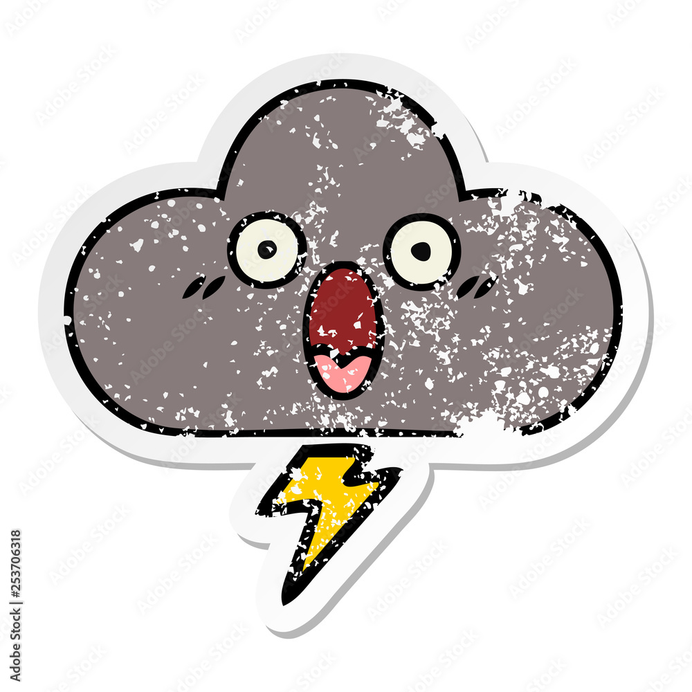 Obraz premium distressed sticker of a cute cartoon storm cloud