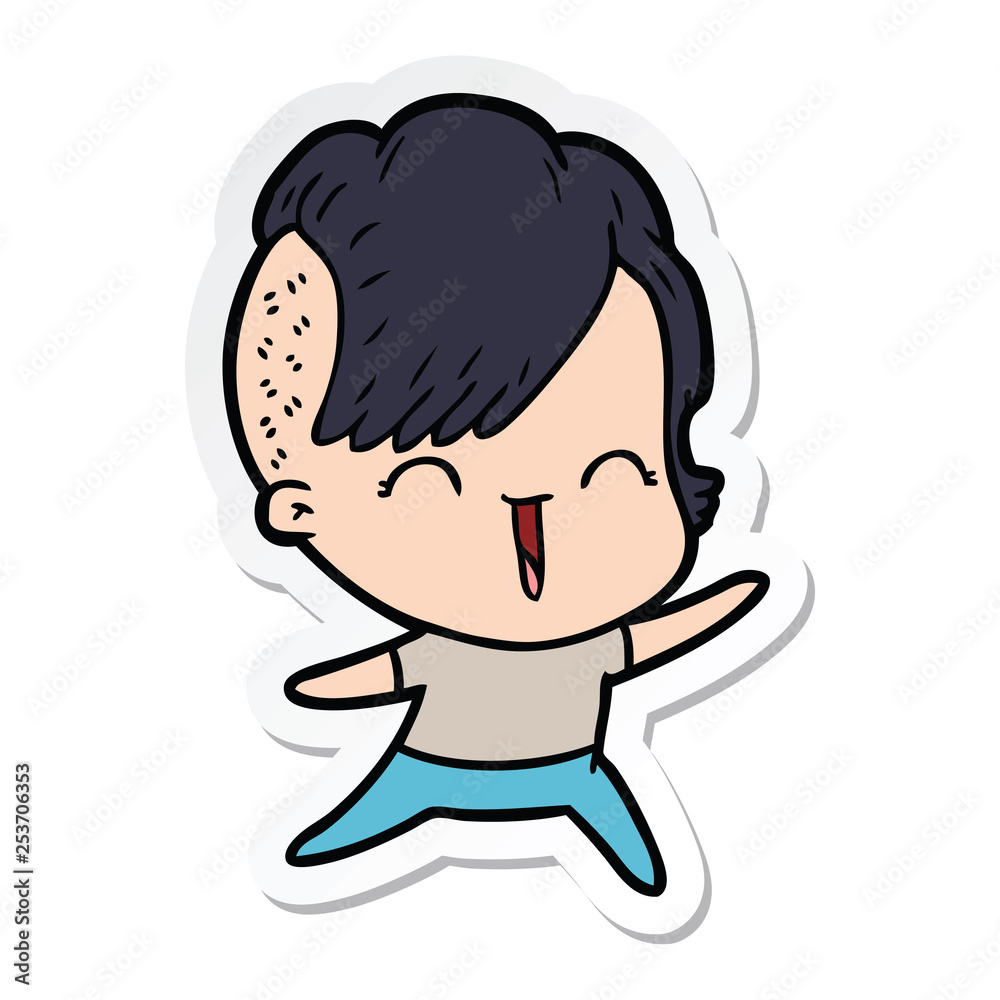 sticker of a cartoon happy hipster girl sticker of a cartoon happy hipster girl