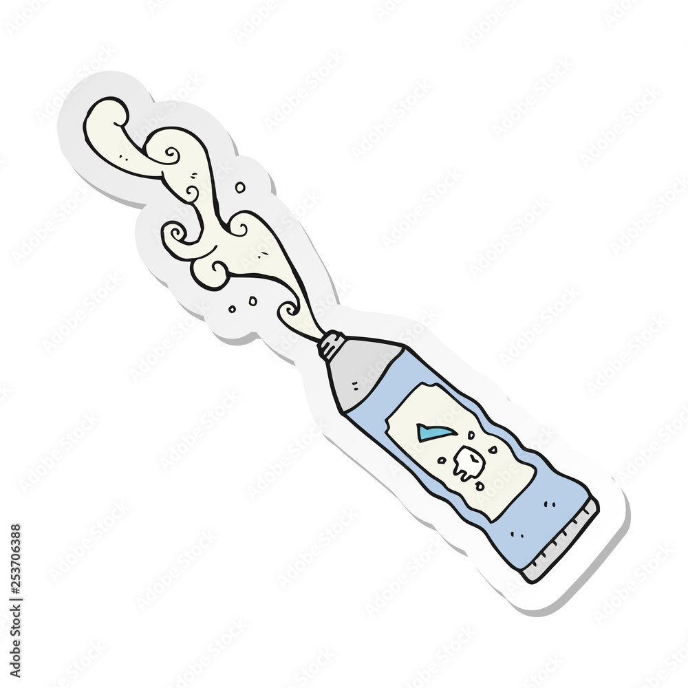 sticker of a cartoon toothpaste squirting sticker of a cartoon toothpaste squirting