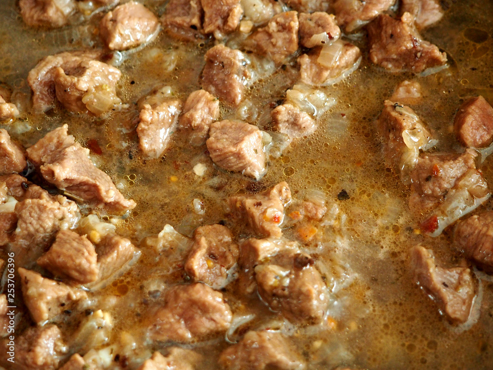 Overhead view braised beef meat stew Overhead view braised beef meat stew
