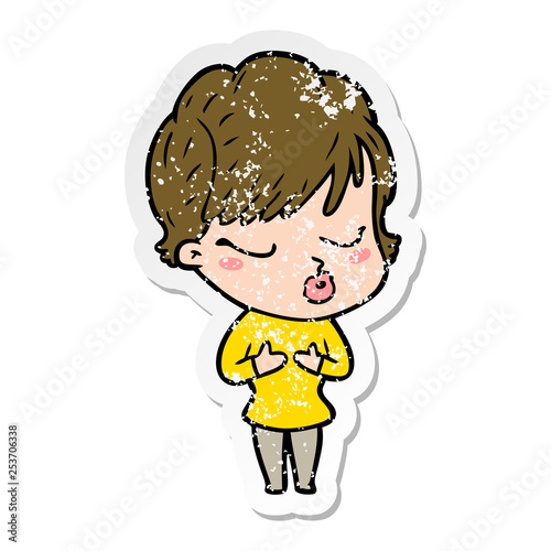 distressed sticker of a cartoon woman with eyes shut