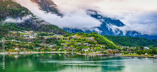 Panoramic landscape view of Eidfjord, Norway.