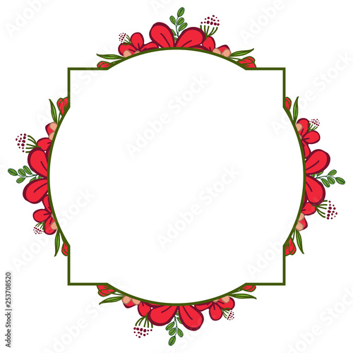 Vector illustration artwork red wreath frame with green leaves