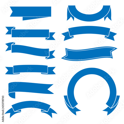 set of blue ribbon baner icon