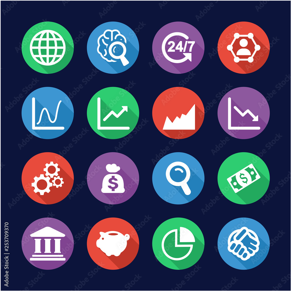 Global Economy Icons Flat Design Circle
