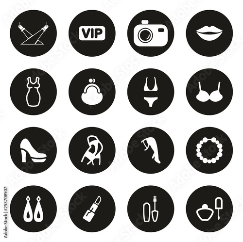 Fashion Show Icons White On Black Circle
