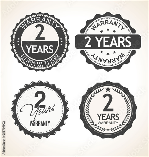 Two years warranty retro vintage badge and labels collection