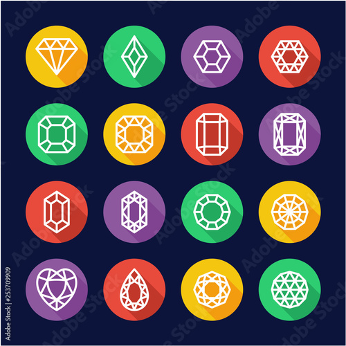 Diamonds or Diamond Shapes Icons Flat Design Circle