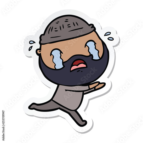 sticker of a cartoon bearded man crying