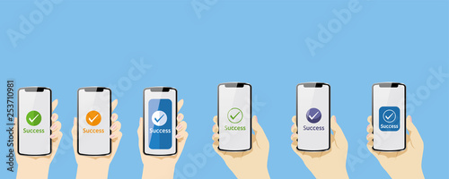Smartphone settlement screen, smartphone settlement, image of QR code settlement, vector data showing QR code settlement held in multiple hands