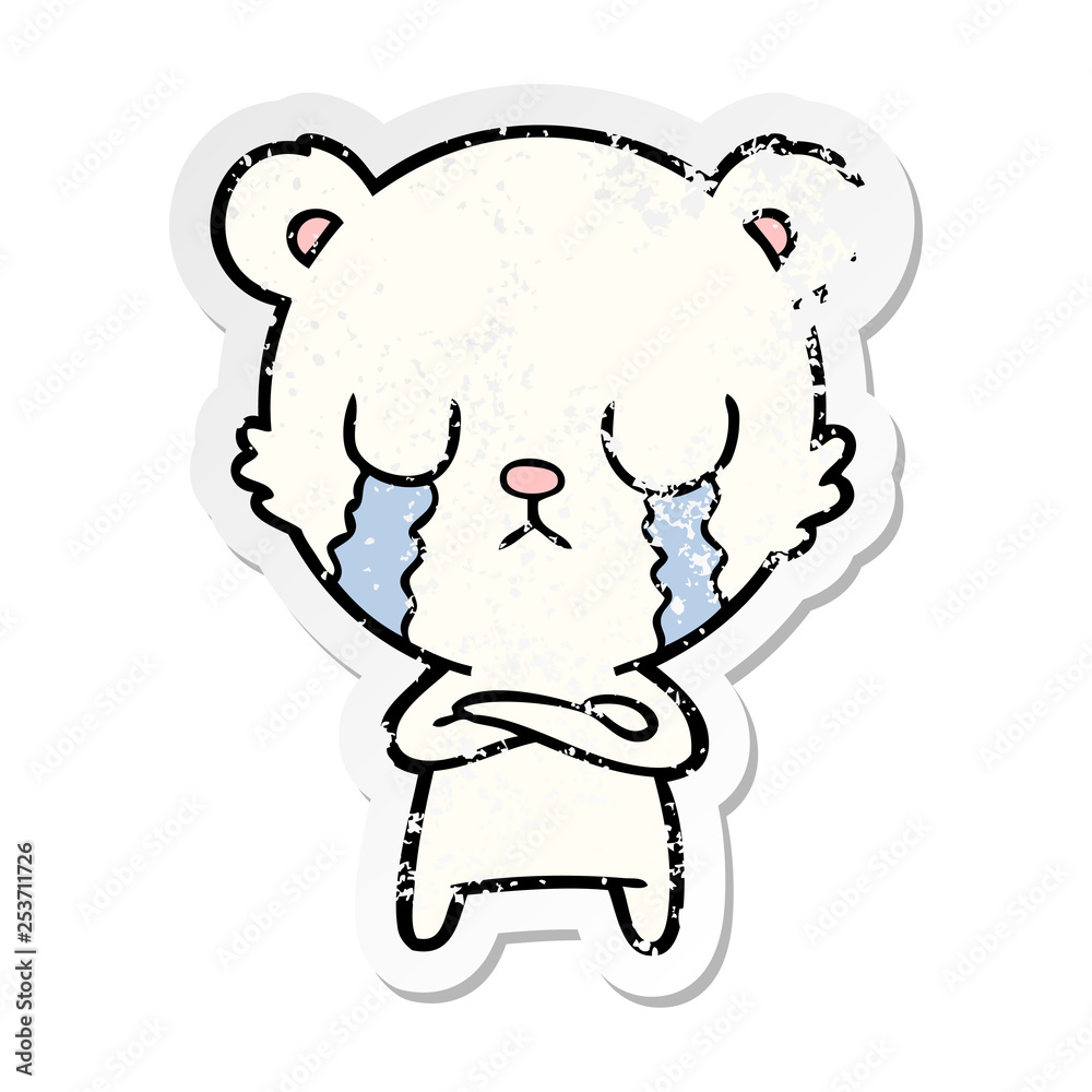 distressed sticker of a crying polar bear cartoon distressed sticker of a crying polar bear cartoon