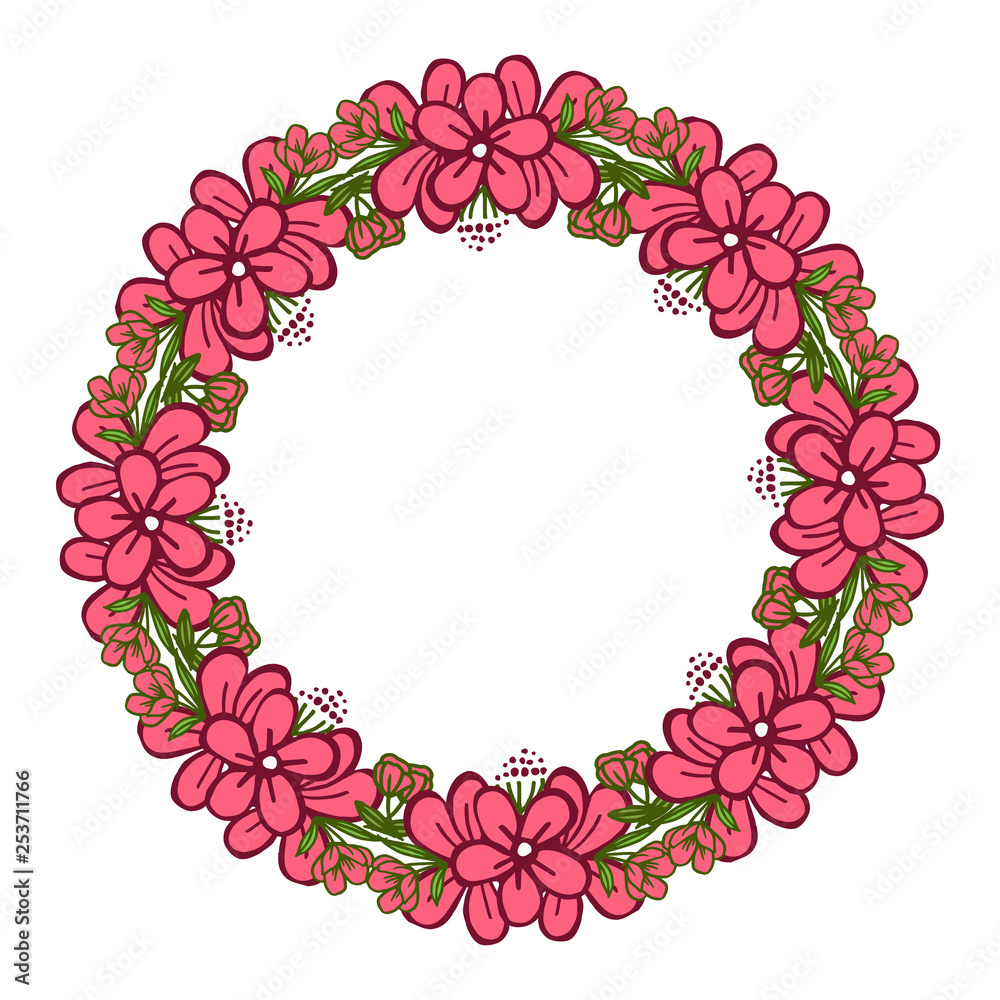 Vector illustration various shape pink flower frame with green leaves Vector illustration various shape pink flower frame with green leaves