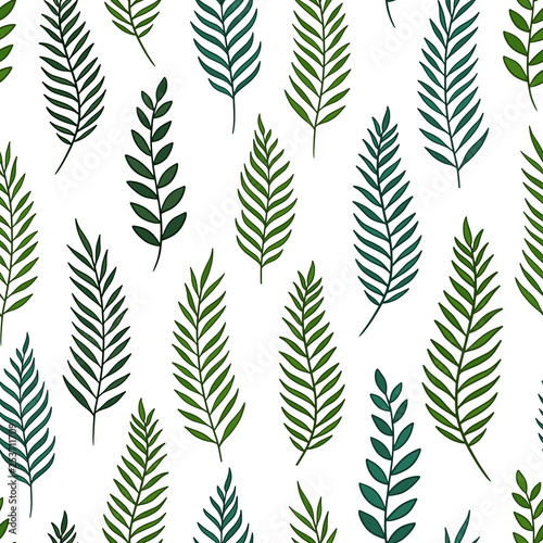 Tropical jungle leaves seamless pattern. Hand drawn vector illustration on white background. For fashion, textile, web, print, surface design