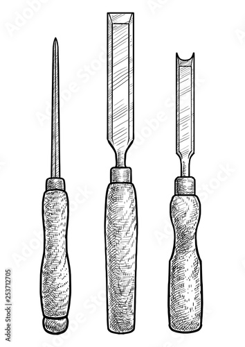 Bradawl illustration, drawing, engraving, ink, line art, vector