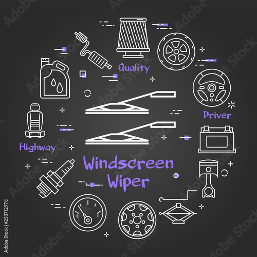 Vector black linear banner of windscreen wipers