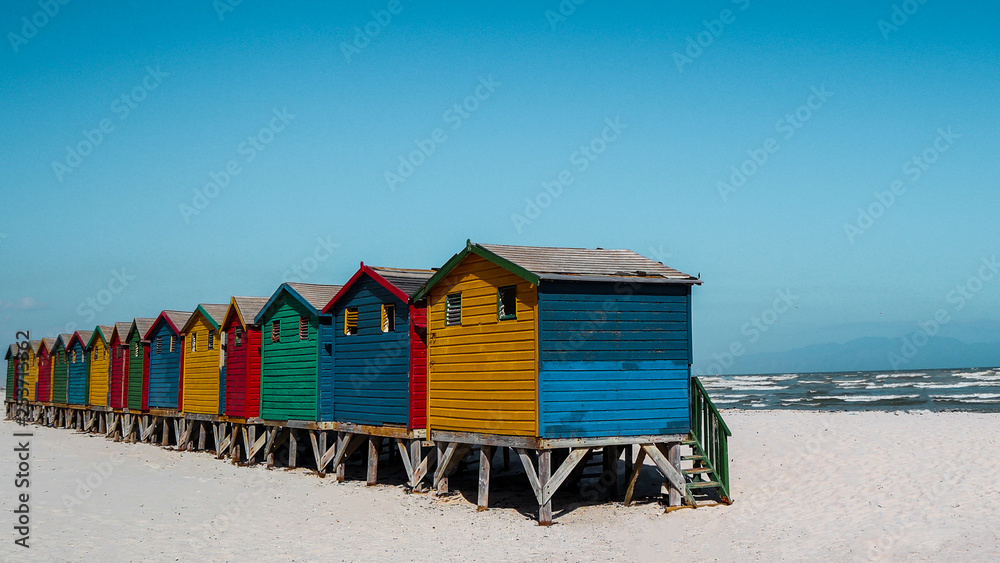 Beach huts at Muizenberg beach in Cape Town, South Africa Beach huts at Muizenberg beach in Cape Town, South Africa