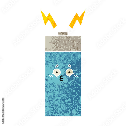 retro illustration style cartoon battery