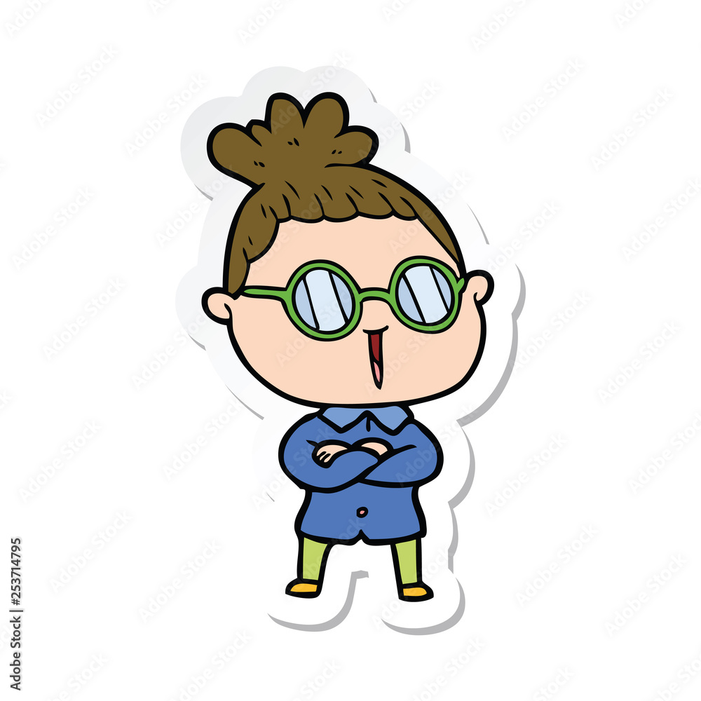 sticker of a cartoon woman wearing spectacles