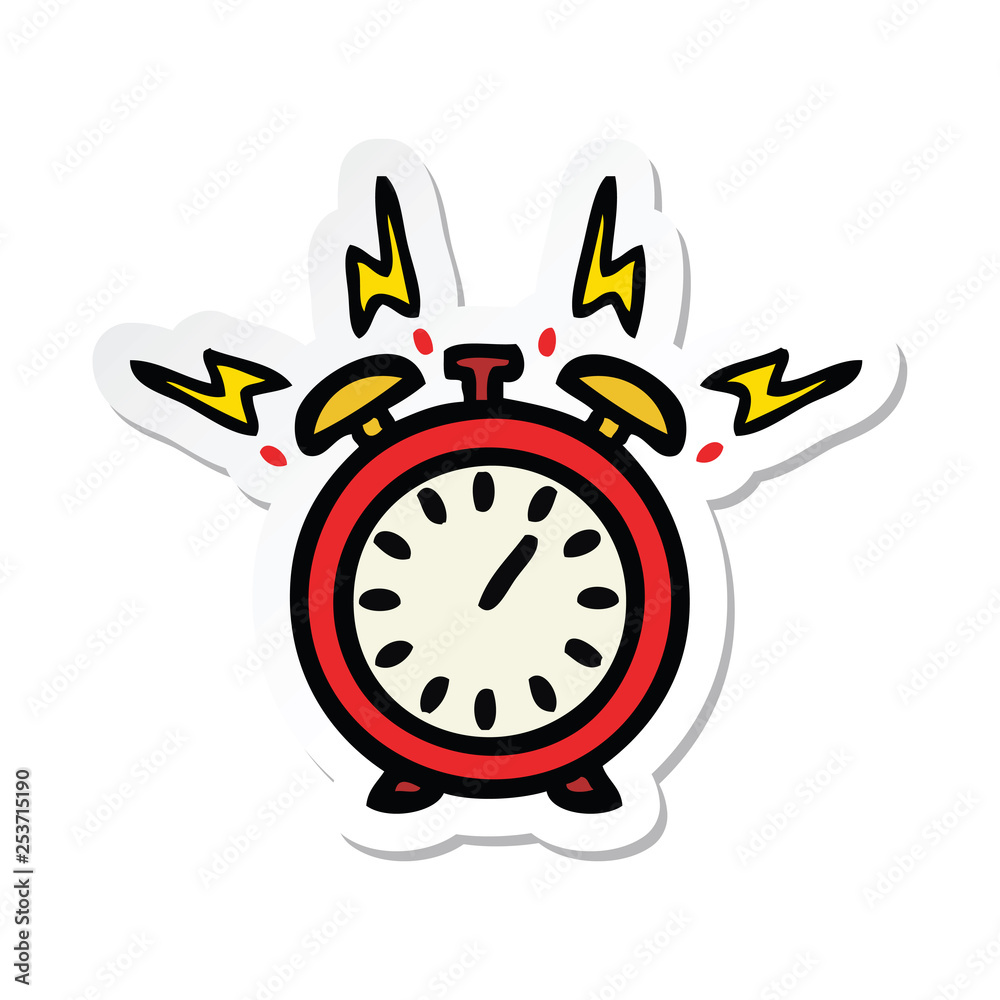 sticker of a cute cartoon ringing alarm clock Stock Vector | Adobe Stock