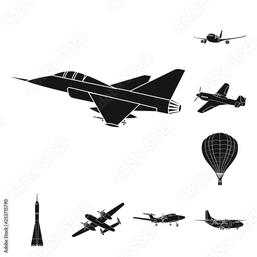 Vector design of plane and transport symbol. Collection of plane and sky vector icon for stock.