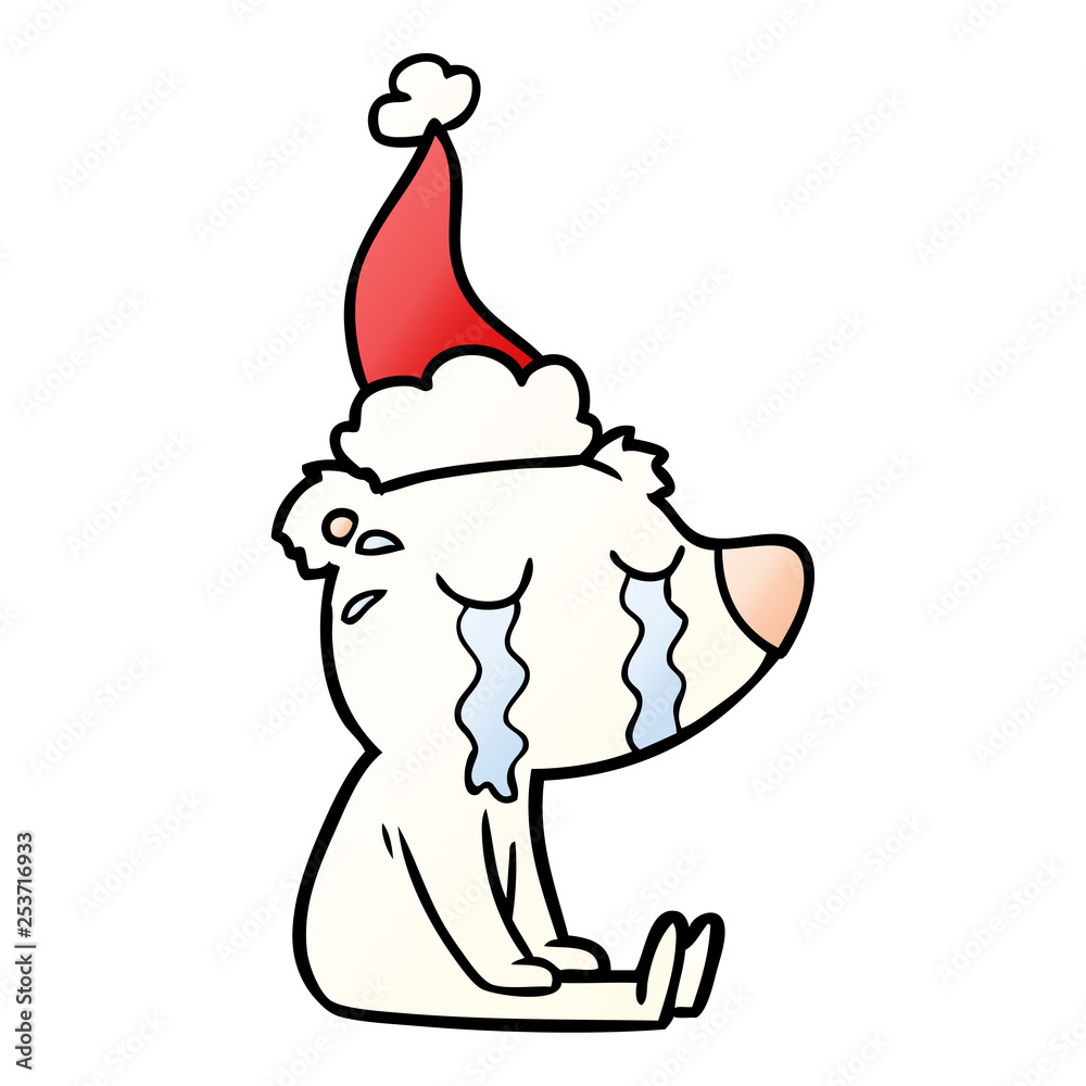 gradient cartoon of a crying sitting polar bear wearing santa hat gradient cartoon of a crying sitting polar bear wearing santa hat