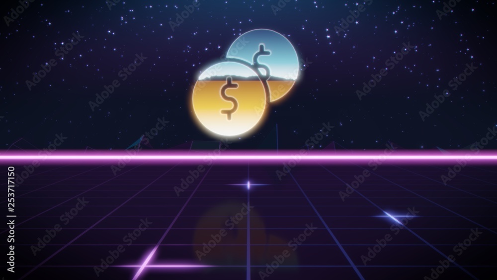 synthwave retro design icon of dollar synthwave retro design icon of dollar