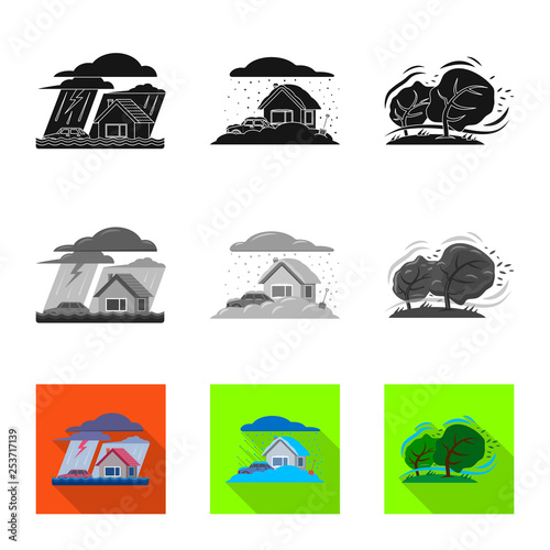 Isolated object of natural and disaster icon. Set of natural and risk stock symbol for web.
