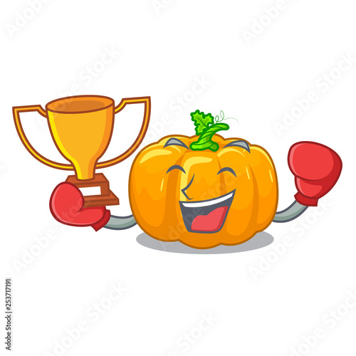 Boxing winner yellow pumpkin isolated in the cartoon