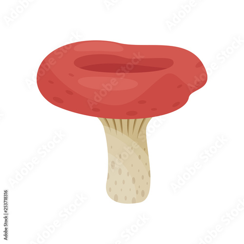 Crab brittlegill or russula xerampelina. Edible mushroom with pink cap. Forest plant. Natural product. Flat vector icon