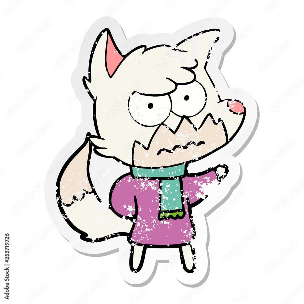 distressed sticker of a cartoon annoyed fox distressed sticker of a cartoon annoyed fox