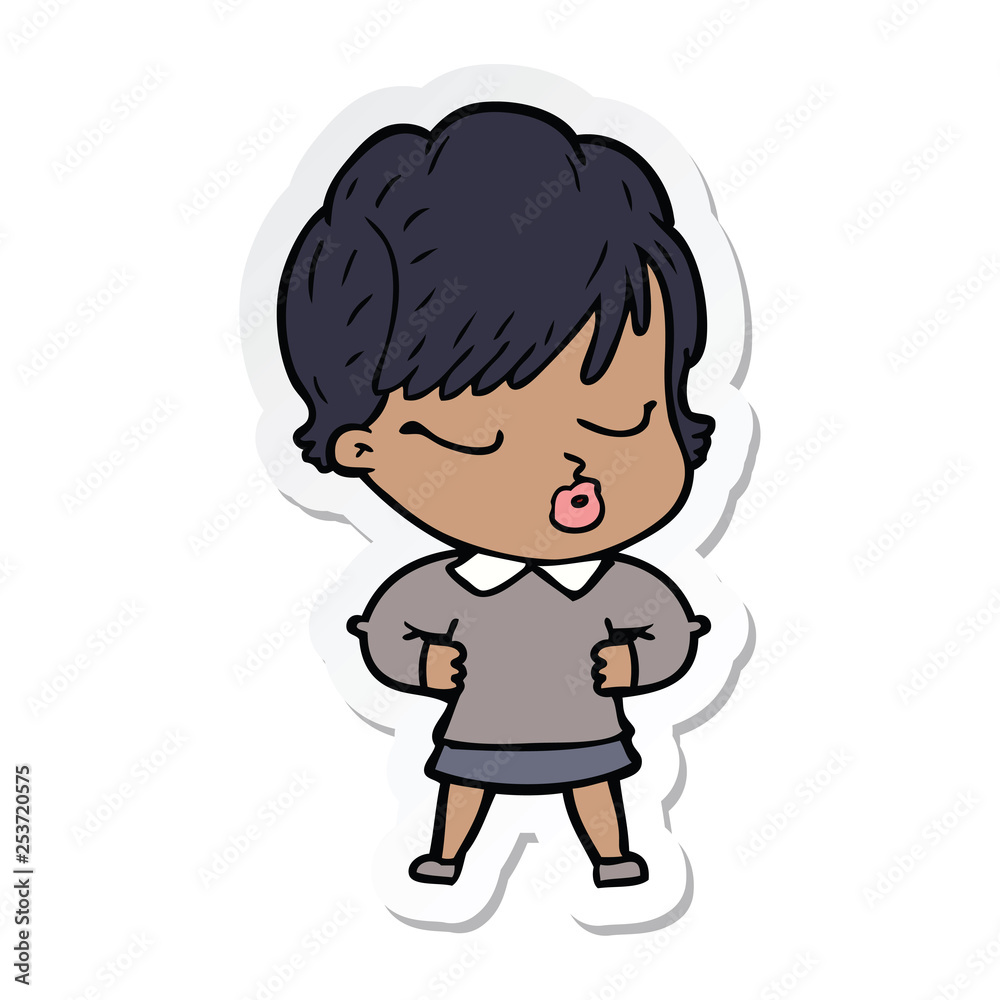 sticker of a cartoon woman with eyes shut sticker of a cartoon woman with eyes shut
