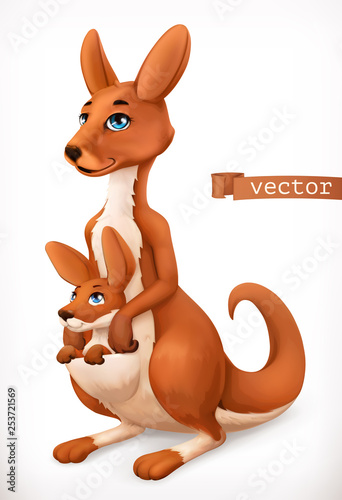 Kangaroo cartoon character. Funny animal, 3d vector icon