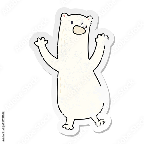 distressed sticker of a quirky hand drawn cartoon polar bear