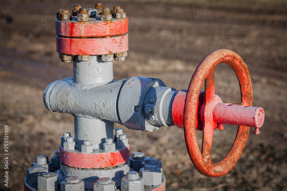 oil pump equipment, pipes, valves, close up oil pump equipment, pipes, valves, close up