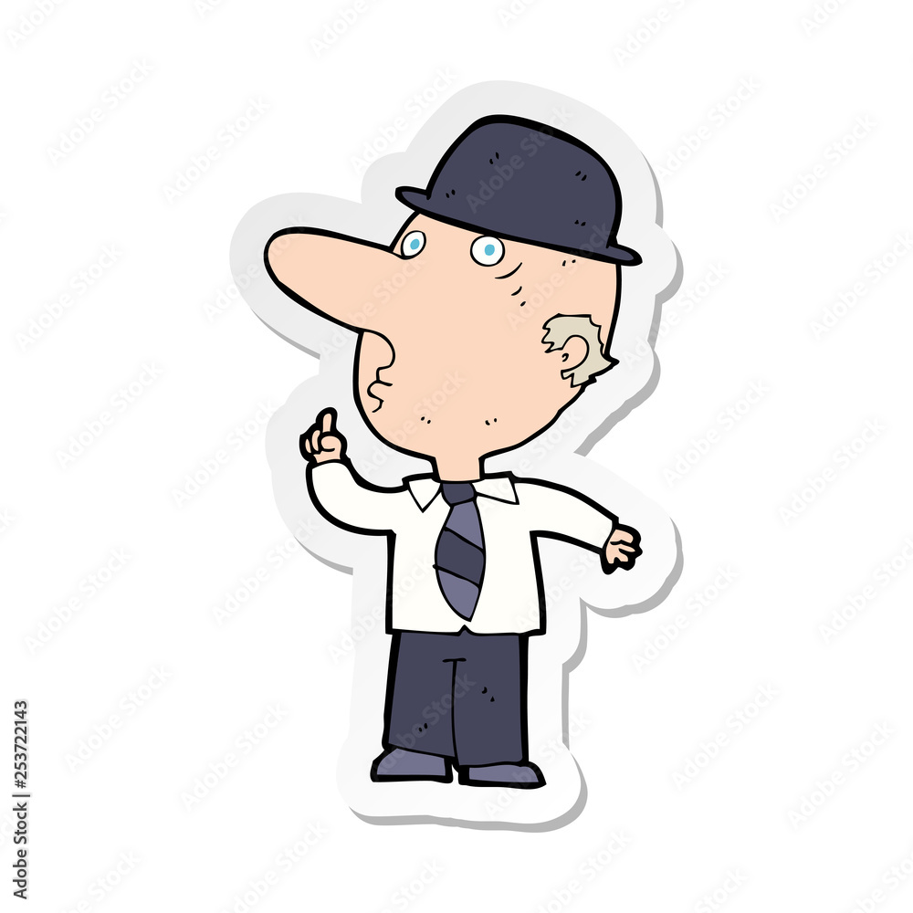 sticker of a cartoon man wearing bowler hat sticker of a cartoon man wearing bowler hat