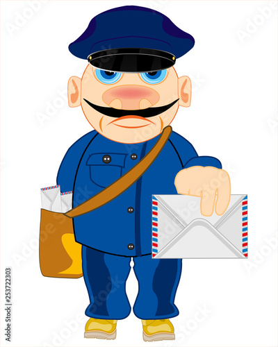 Cartoon men postman on white background is insulated