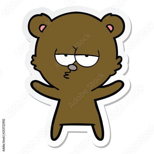 sticker of a bored bear cartoon