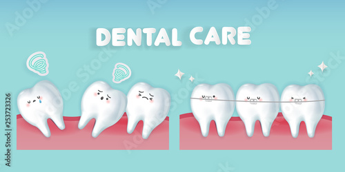 cute cartoon tooth with braces