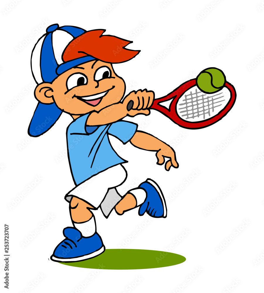 Boy playing tennis, children sports, color clipart Stock Vector | Adobe  Stock