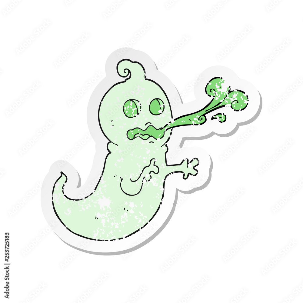 retro distressed sticker of a cartoon slimy ghost retro distressed sticker of a cartoon slimy ghost